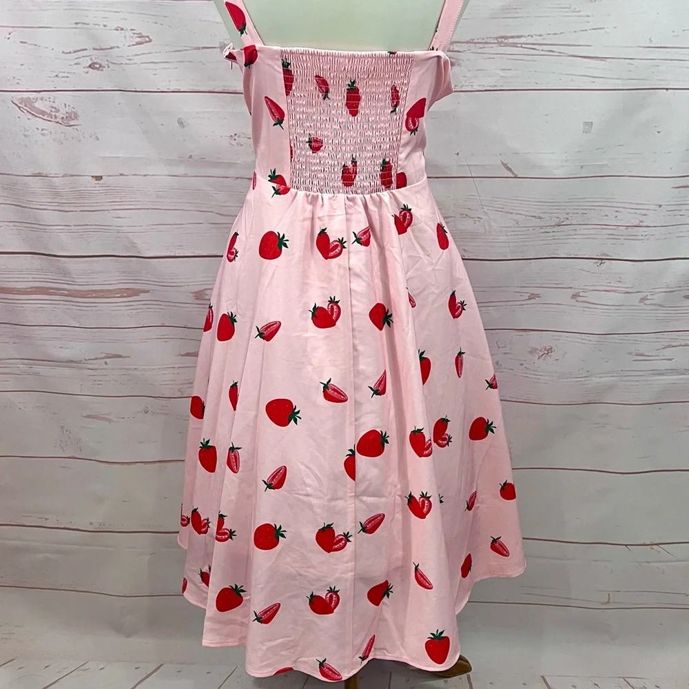 NWOT Modcloth Belle Poque Pink Strawberry Fruit Retro Pinup Flare Swing Dress 2X